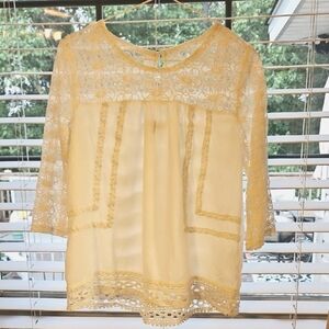 Romantic Off White Lace Trimmed Top